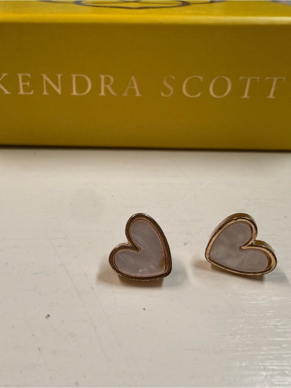 Kendra Scott Gold Heart Stud Earrings with White Opal